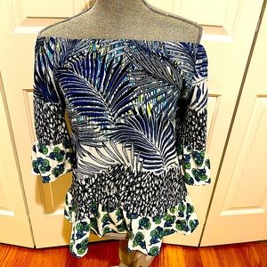 Tropical Looking off shoulder blouse, size S, with ruffled waist